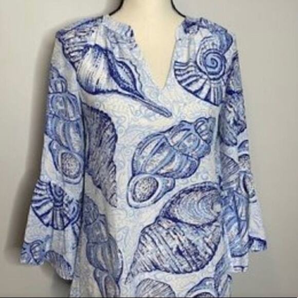 NWT Lilly Pulitzer Matilda 100% Silk Top Womens XXS Blue Peri Pop Up Shells - Picture 2 of 9